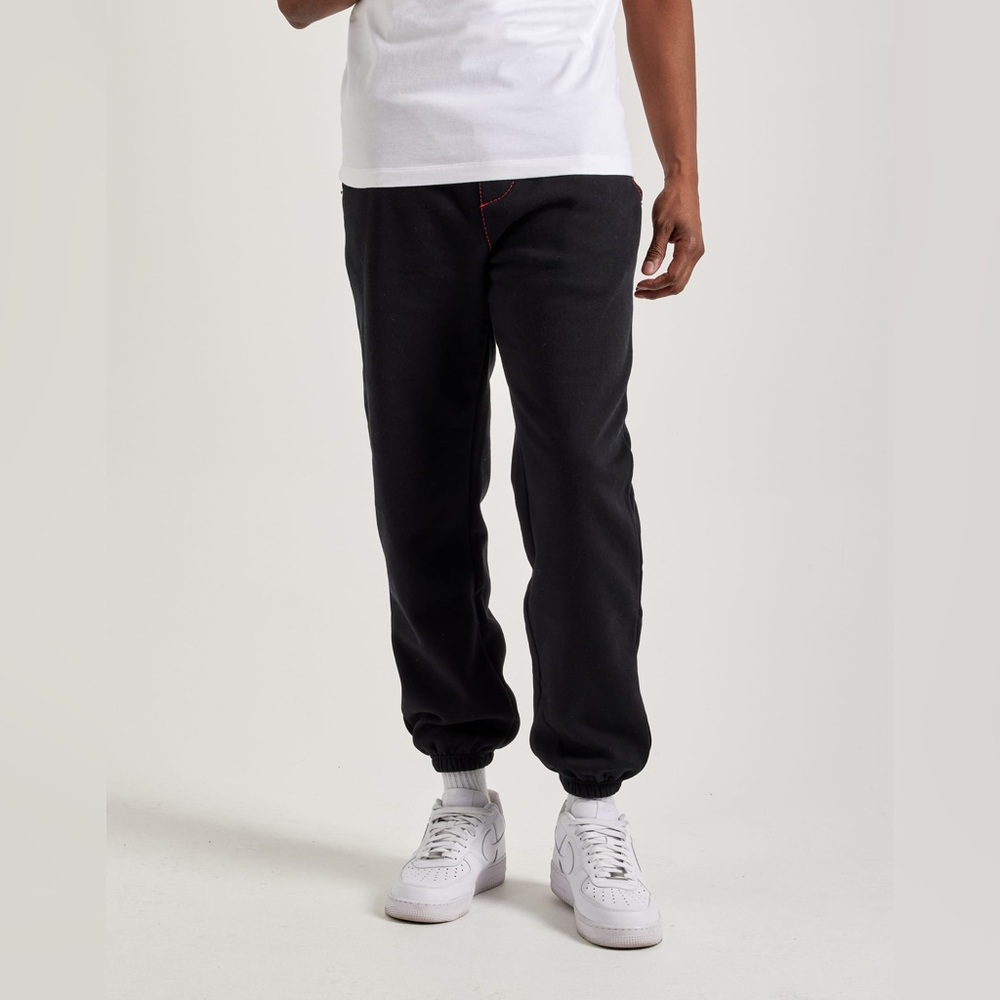 True Religion Black Jogger Sweatpants with Red Stitching